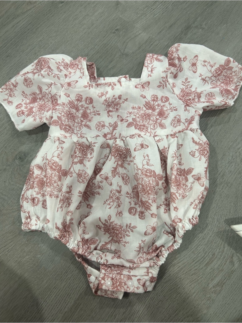 Baby Floral Puff Sleeve Romper - Dusty Rose Print